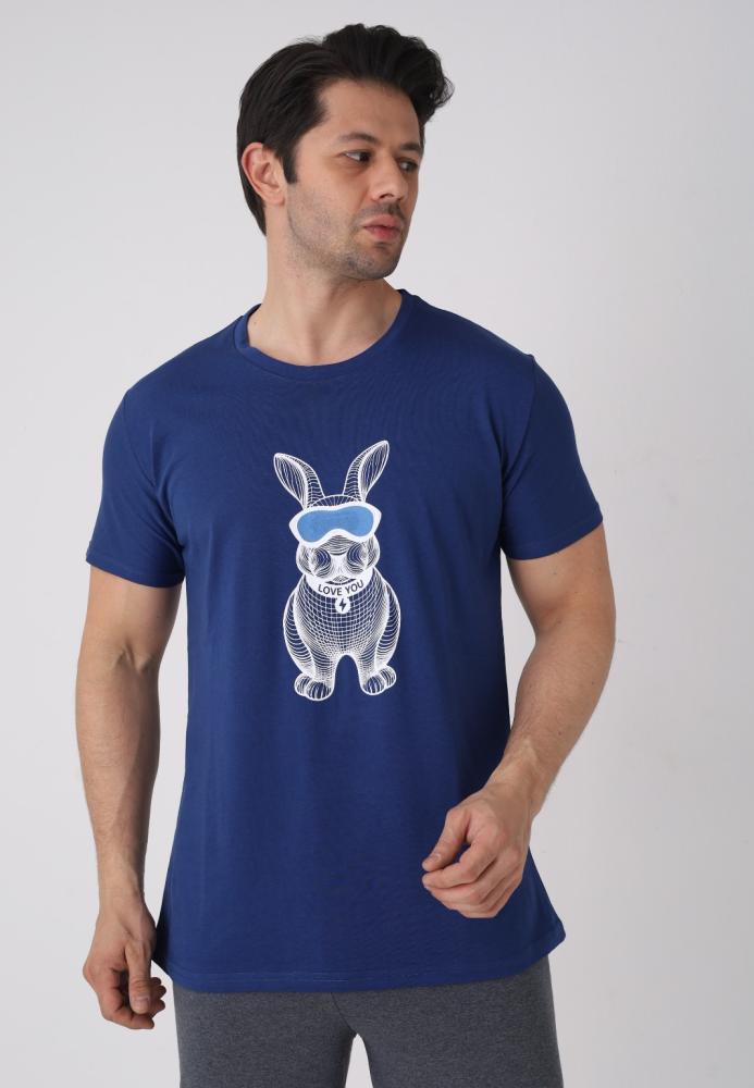 Pijama barbat cu maneca scurta si pantaloni 3/4, culoare bleumarin, Engros